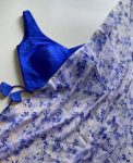 FASHIONABLE GEORGETTE DIGITAL PRINT CROCHET WORK SAREE WITH UNSTITCHED BLOUSE BLUE