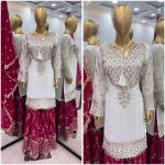 FASHIONABLE GEORGETTE EMBROIDERY SEQUENCE WORK TOP SHARARA WITH DUPATTA FESTIVE WEAR WHOLESALE PRICE ETHNIC GARMENT (9)