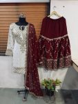 FASHIONABLE GEORGETTE EMBROIDERY SEQUENCE WORK TOP SHARARA WITH DUPATTA FESTIVE WEAR WHOLESALE PRICE ETHNIC GARMENT (2)