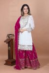 FASHIONABLE GEORGETTE EMBROIDERY SEQUENCE WORK TOP SHARARA WITH DUPATTA FESTIVE WEAR WHOLESALE PRICE ETHNIC GARMENT (9)