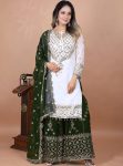 FASHIONABLE GEORGETTE EMBROIDERY SEQUENCE WORK TOP SHARARA WITH DUPATTA GREEN