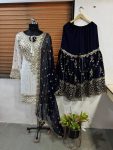 FASHIONABLE GEORGETTE EMBROIDERY SEQUENCE WORK TOP SHARARA WITH DUPATTA FESTIVE WEAR WHOLESALE PRICE ETHNIC GARMENT (2)