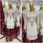 FASHIONABLE GEORGETTE EMBROIDERY SEQUENCE WORK TOP SHARARA WITH DUPATTA FESTIVE WEAR WHOLESALE PRICE ETHNIC GARMENT (2)