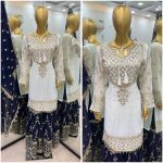 FASHIONABLE GEORGETTE EMBROIDERY SEQUENCE WORK TOP SHARARA WITH DUPATTA FESTIVE WEAR WHOLESALE PRICE ETHNIC GARMENT (2)