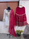 FASHIONABLE GEORGETTE EMBROIDERY SEQUENCE WORK TOP SHARARA WITH DUPATTA FESTIVE WEAR WHOLESALE PRICE ETHNIC GARMENT (9)