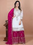 FASHIONABLE GEORGETTE EMBROIDERY SEQUENCE WORK TOP SHARARA WITH DUPATTA FESTIVE WEAR WHOLESALE PRICE ETHNIC GARMENT (9)