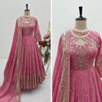 FASHIONABLE GEORGETTE SEQUENCE EMBROIDERY WORK GOWN BOTTOM WITH DUPATTA FESTIVE WEAR WHOLESALE PRICE ETHNIC GARMENT (3)