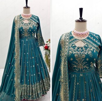 FASHIONABLE GEORGETTE SEQUENCE EMBROIDERY WORK GOWN BOTTOM WITH DUPATTA RAMA