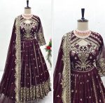 FASHIONABLE GEORGETTE SEQUENCE EMBROIDERY WORK GOWN BOTTOM WITH DUPATTA WINE