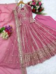 FASHIONABLE GEORGETTE SEQUENCE EMBROIDERY WORK GOWN BOTTOM WITH DUPATTA FESTIVE WEAR WHOLESALE PRICE ETHNIC GARMENT (3)