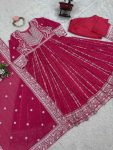 FASHIONABLE GEORGETTE THREAD AND SEQUENCE WITH RIVET MOTI WORK GOWN BOTTOM WITH DUPATTA FESTIVE WEAR WHOLESALE PRICE ETHNIC GARMENT (8)