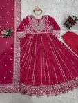 FASHIONABLE GEORGETTE THREAD AND SEQUENCE WITH RIVET MOTI WORK GOWN BOTTOM WITH DUPATTA FESTIVE WEAR WHOLESALE PRICE ETHNIC GARMENT (8)