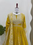 FASHIONABLE GEORGETTE THREAD AND SEQUENCE WITH RIVET MOTI WORK GOWN BOTTOM WITH DUPATTA FESTIVE WEAR WHOLESALE PRICE ETHNIC GARMENT (14)