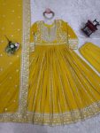 FASHIONABLE GEORGETTE THREAD AND SEQUENCE WITH RIVET MOTI WORK GOWN BOTTOM WITH DUPATTA FESTIVE WEAR WHOLESALE PRICE ETHNIC GARMENT (14)