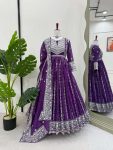 FASHIONABLE GEORGETTE THREAD AND SEQUENCE WITH RIVET MOTI WORK GOWN BOTTOM WITH DUPATTA PURPLE