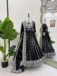 FASHIONABLE GEORGETTE THREAD AND SEQUENCE WITH RIVET MOTI WORK GOWN BOTTOM WITH DUPATTA FESTIVE WEAR WHOLESALE PRICE ETHNIC GARMENT (20)