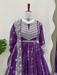 FASHIONABLE GEORGETTE THREAD AND SEQUENCE WITH RIVET MOTI WORK GOWN BOTTOM WITH DUPATTA FESTIVE WEAR WHOLESALE PRICE ETHNIC GARMENT (2)