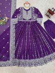 FASHIONABLE GEORGETTE THREAD AND SEQUENCE WITH RIVET MOTI WORK GOWN BOTTOM WITH DUPATTA FESTIVE WEAR WHOLESALE PRICE ETHNIC GARMENT (2)