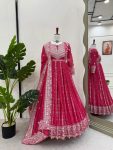 FASHIONABLE GEORGETTE THREAD AND SEQUENCE WITH RIVET MOTI WORK GOWN BOTTOM WITH DUPATTA FESTIVE WEAR WHOLESALE PRICE ETHNIC GARMENT (8)