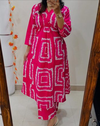 FASHIONABLE HEAVY COTTON SILK SHIBORI PRINT CO-ORD SET PINK