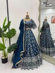 FASHIONABLE JACQUARD THREAD SEQUENCE WORK LEHENGA CHOLI WITH DUPATTA TEAL
