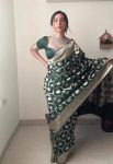 FASHIONABLE LINEN SLUB  WEAING SAREE WITH UNSTITCHED BLOUSE GREEN
