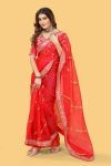 FASHIONABLE ORGANZA SILK SEQUENCE & ZARI MULTI WORK SAREE WITH UNSTITCHED BLOUSE RED