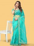 FASHIONABLE ORGANZA SILK SEQUENCE & ZARI MULTI WORK SAREE WITH UNSTITCHED BLOUSE FESTIVAL WEAR WHOLESALE PRICE ETHNICGARMENT (2)