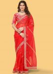 FASHIONABLE ORGANZA SILK SEQUENCE & ZARI MULTI WORK SAREE WITH UNSTITCHED BLOUSE FESTIVAL WEAR WHOLESALE PRICE ETHNICGARMENT (1)