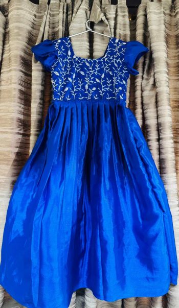 GEORGEOUS CHINON EMBROIDERY THREAD WORK KIDS GOWN BLUE