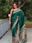GEORGEOUS SEMI GAJJI SILK PRINTED WORK SAREE WITH UNSTITCHED  BLOUSE GREEN