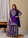 GORGEOUS CHINON SILK EMBROIDERY WITH SEQUENCE, ZARI WORK TOP LEHENGA WITH DUPATTA PURPLE