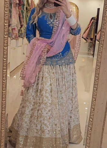 GORGEOUS CHINON SILK SEQUENCE EMBROIDERY WORK TOP LEHENGA WITH DUPATTA BLUE