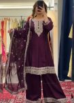 GORGEOUS CHINON SILK THREAD WITH SEQUENCE WORK TOP PALAZZO WITH DUPATTA FESTIVE WEAR WHOLESALE PRICE ETHNIC GARMENT (3)