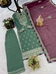 GORGEOUS FAUX GEORGETTE EMBROIDERY SEQUENCE WORK TOP PALAZZO WITH DUPATTA FESTIVE WEAR WHOLESALE PRICE ETHNIC GARMENT (8)