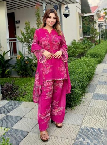 GORGEOUS GEORGETTE DIGITAL PRINT WORK TOP PATIYALA WITH DUPATTA  PINK
