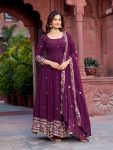 GORGEOUS GEORGETTE THREAD WITH SEQUENCE WORK GOWN BOTTOM WITH DUPATTA WINE
