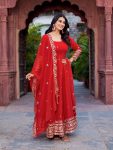 GORGEOUS GEORGETTE THREAD WITH SEQUENCE WORK GOWN BOTTOM WITH DUPATTA RED