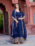 GORGEOUS GEORGETTE THREAD WITH SEQUENCE WORK GOWN BOTTOM WITH DUPATTA NAVY BLUE