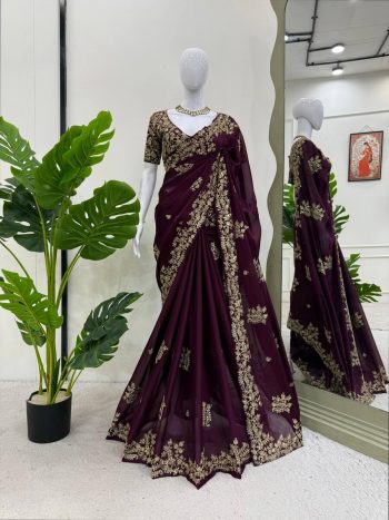 GORGEOUS RANGOLI SILK CODING AND SEQUNCE WORK SAREE WITH UNSTITCHED BLOUSE  PURPLE