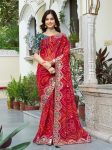 LATEST BANDHEJ PRINTED WITH PITHA & GOTA PATTI WORK SAREE WITH UNSTITCHED BLOUSE RED