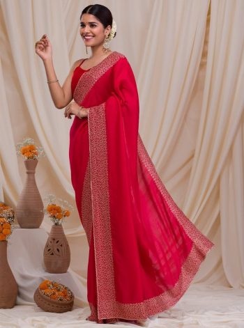 LATEST BLOOMING VICHITRA EMBROIDERY ZARI THREAD WORK SAREE WITH UNSTITCHED BLOUSE RANI