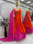 LATEST CHINON EMBROIDERY CODING THREAD SEQUENCE WORK GOWN WITH DUPATTA PARTY WEAR WHOLESALE PRICE ETHNIC GARMENT (5)