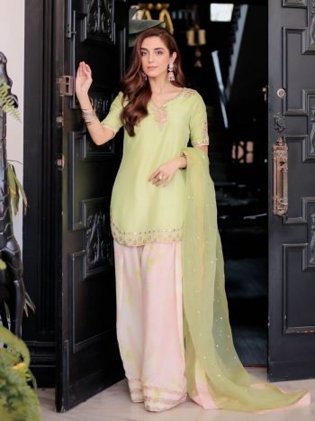 LATEST CREPE EMBROIDERY SEQUENCE REAL MIRROR HAND WORK TOP PATIYALA WITH DUPATTA PISTA