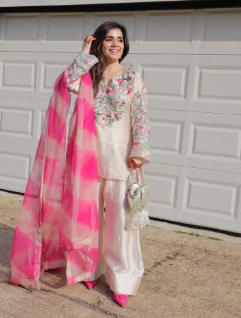 LATEST CREPE SILK EMBROIDERY SEQUENCE WORK  TOP PATIYALA WITH DUPATTA WHITE