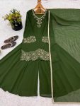 LATEST GEORGETTE EMBROIDERY BEADS WORK TOP PALAZZO WITH DUPATTA FESTIVE WEAR WHOLESALE PRICE ETHNIC GARMENT (6)