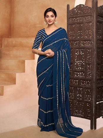 LATEST GEORGETTE EMBROIDERY WORK SAREE WITH UNSTITCHED BLOUSE RAMA