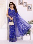 LATEST GEORGETTE SILK PLAIN SAREE WITH FOIL WORK SAREE WITH UNSTITCHED BLOUSE BLUE