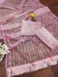 LATEST HEAVY BUTTERFLY NET THREAD SEQUENCE EMBROIDERY WORK SAREE WITH UNSTITCHED BLOUSE PARTY WEAR WHOLESALE PRICE ETHNIC GARMENT (6)