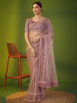 LATEST HEAVY BUTTERFLY NET THREAD SEQUENCE EMBROIDERY WORK SAREE WITH UNSTITCHED BABY PINK